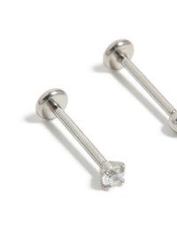 Presenting titanium cubic zirconia threadless flat back nose studs featuring a ball in silver with a dainty styling close up view - link has visual effect only
