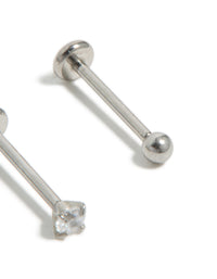 Crafted from titanium, these cubic zirconia threadless flat back nose studs feature ball accents in silver with a dainty styling detail view - link has visual effect only