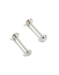Featuring titanium bezel cubic zirconia threadless flat back nose studs with ball accents in silver side view - link has visual effect only