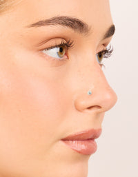 Showcasing titanium bezel cubic zirconia threadless flat back nose studs with ball accents in silver nose view - link has visual effect only
