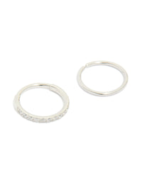 Beautifully designed surgical steel cubic zirconia hinged and plain nose rings in a 2-pack featuring diamond accents and silver finish front view - link has visual effect only