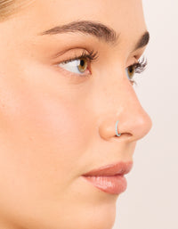 Discover surgical steel cubic zirconia hinged and plain nose rings in a 2-pack with diamond embellishments and silver finish nose view - link has visual effect only