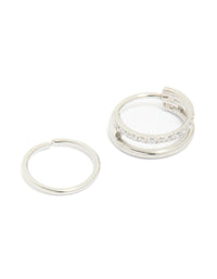 Featuring surgical steel cubic zirconia hinged and simple nose rings in a 2-pack with diamond accents and statement style front view - link has visual effect only