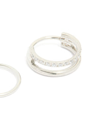 Designed with surgical steel cubic zirconia hinged and simple nose rings in a 2-pack with diamond accents and statement style close up view - link has visual effect only