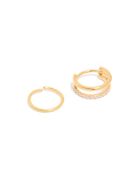 Pair of gold plated surgical steel nose rings featuring cubic zirconia in a 2-pack front view - link has visual effect only