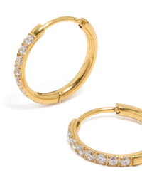 Gold Plated Surgical Steel Thin Inlay Cubic Zirconia Sleeper Earrings - link has visual effect only