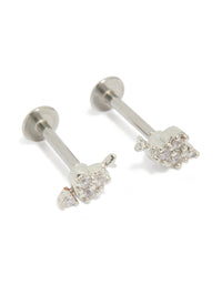 Featuring heart arrow flat back studs earrings crafted from surgical steel with cubic zirconia in silver with a front view - link has visual effect only
