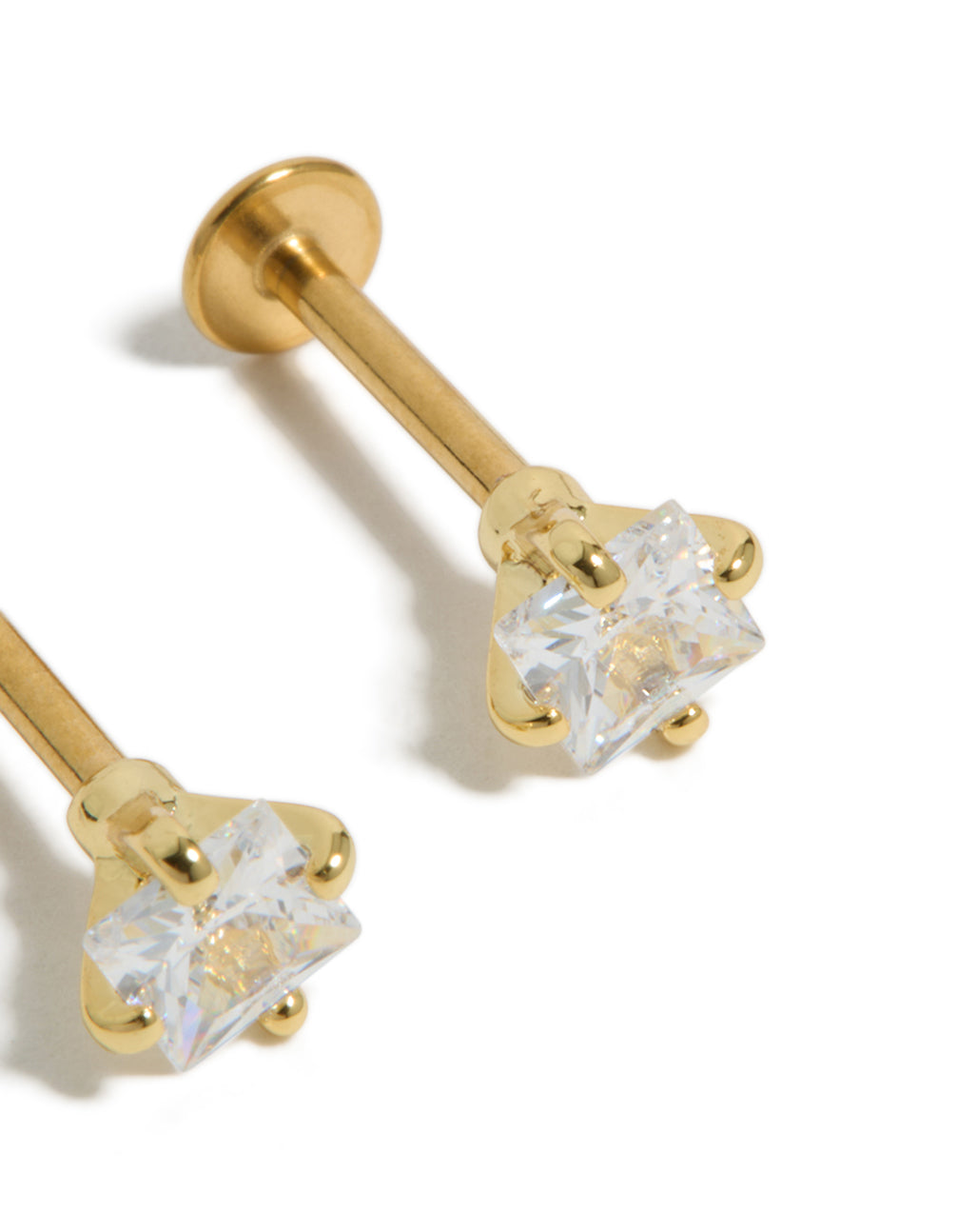 Beautiful studs with gold plated surgical steel and cubic zirconia having flat back with clear stones post detail view