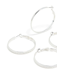 Silver Mixed Textured Hoop Earrings 2-Pack - link has visual effect only