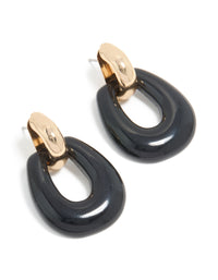 Gold & Black Acrylic Doorknocker Drop Earrings - link has visual effect only