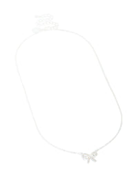 Silver Diamante Dainty Bow Necklace - link has visual effect only