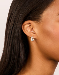 Waterproof Stainless Steel Square Cubic Zirconia Hoop Earrings - link has visual effect only