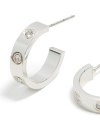 Waterproof Stainless Steel Square Cubic Zirconia Hoop Earrings - link has visual effect only