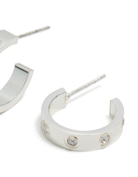 Waterproof Stainless Steel Square Cubic Zirconia Hoop Earrings - link has visual effect only