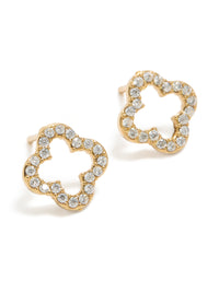 Waterproof Gold Plated Stainless Steel Cubic Zirconia Outline Flower Stud Earrings - link has visual effect only