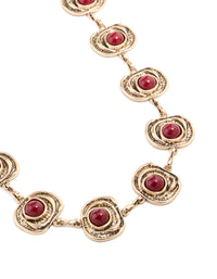 Antique Gold Organic Circle Dark Red Stones Belt - link has visual effect only