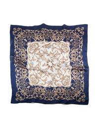 Dark Blue & White Baroque Flower Polyester Fabric Scarf - link has visual effect only