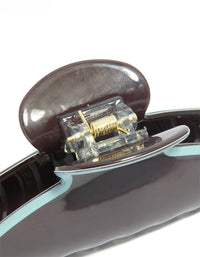 Chocolate Brown Acrylic With Pale Blue Outline Claw Clip - link has visual effect only