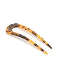 Featuring a tortoiseshell acrylic large basic hair pin with animal-leopard print in goldenrod, chocolate, and black front view - link has visual effect only