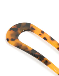 Showcasing a tortoiseshell acrylic large basic hair pin with animal-leopard print in goldenrod, chocolate, and black side view - link has visual effect only
