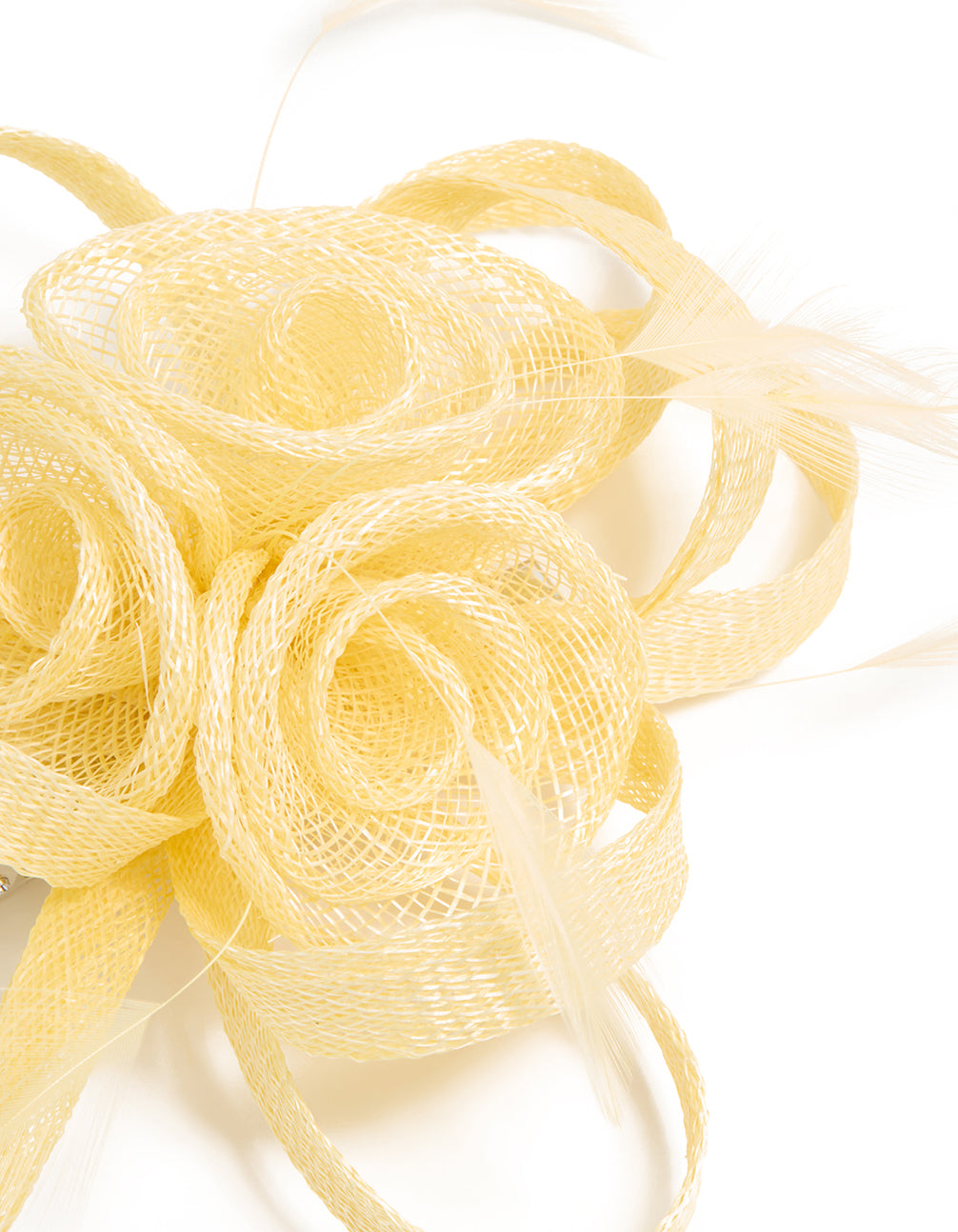 Yellow Sinamay Fabric  Swirl & Feather Hair Clip