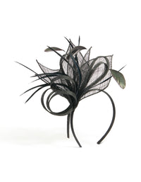 Black Sinamay Fabric Feather Mesh Fascinator - link has visual effect only