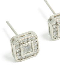 Mens Waterproof Stainless Steel Square Cubic Zirconia Stud Earrings - link has visual effect only