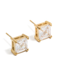 Mens Waterproof Gold Plated Stainless Steel Large Square Cubic Zirconia Stud Earrings - link has visual effect only