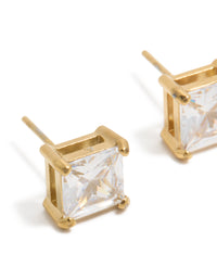Mens Waterproof Gold Plated Stainless Steel Large Square Cubic Zirconia Stud Earrings - link has visual effect only