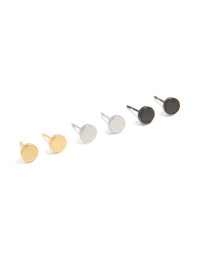 Mens Waterproof Mixed Plated Stainless Steel  Flat Stud Earrings 3-Pack - link has visual effect only