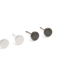 Mens Waterproof Mixed Plated Stainless Steel  Flat Stud Earrings 3-Pack - link has visual effect only