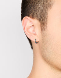 Mens Stainless Steel Chain Detail Huggie Earrings - link has visual effect only