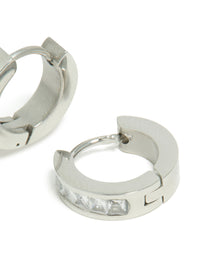 Mens Waterproof Stainless Steel Square Cubic Zirconia Huggie Earrings - link has visual effect only
