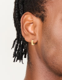 Mens Waterproof Gold Plated Stainless Steel Brushed Huggie Earrings - link has visual effect only