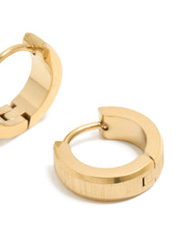 Mens Waterproof Gold Plated Stainless Steel Brushed Huggie Earrings - link has visual effect only