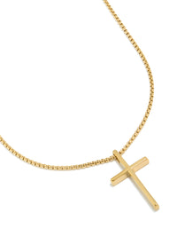 Mens Gold Plated Stainless Steel Cross Pendant Necklace - link has visual effect only