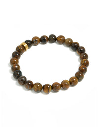 Featuring a mens waterproof stainless steel tiger's eye beaded bracelet in front view - link has visual effect only