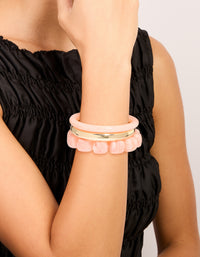 Pink Acrylic & Gold Smooth Bracelets 3-Pack - link has visual effect only