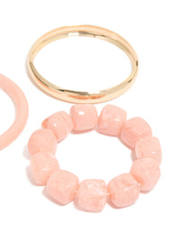 Pink Acrylic & Gold Smooth Bracelets 3-Pack - link has visual effect only