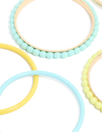 Gold Blue & Yellow Acrylic Beaded Bangles 6-Pack - link has visual effect only