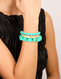 Gold & Turquoise Acrylic Bracelets 3-Pack - link has visual effect only