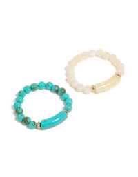 Turquoise & Neutral Beaded Stretch Bracelets 2-Pack - link has visual effect only