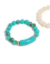 Turquoise & Neutral Beaded Stretch Bracelets 2-Pack - link has visual effect only
