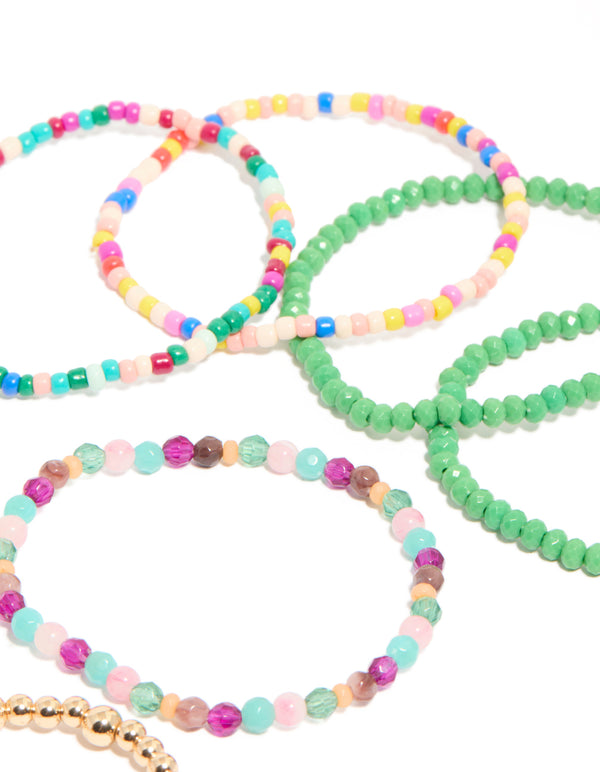 Multicoloured  Beaded Stretch Bracelets 9-Pack