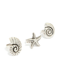 Antique Silver Sea Life Large Rings 3-Pack - link has visual effect only