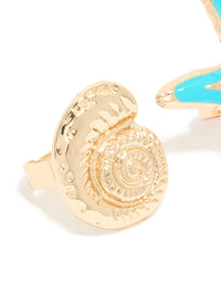 Gold Light Blue Enamel & Sea Life Rings 3-Pack - link has visual effect only