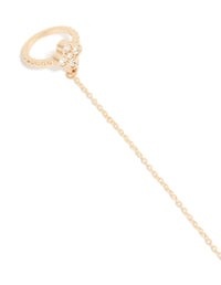 Gold Diamante Flower & Fixed Ring Hand Chain - link has visual effect only