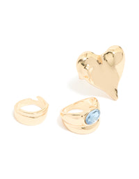 Gold Blue Gem & Heart Rings  3-Pack - link has visual effect only