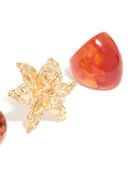 Brown Acrylic & Flower Rings 3-Pack - link has visual effect only