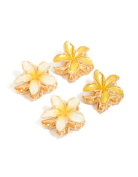 Gold Small Yellow Enamel Frangipani Flower Claw Clips 4-Pack - link has visual effect only